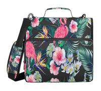 3 Ring Zipper Binder Hibiscus Paradise Flower Flamingos, 1.5 Inch Ring Binder Organizer Bag with Shoulder Strap Fits 13 Inch Laptop and 500 Sheets