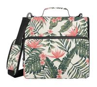 3 Ring Zipper Binder Palm Tree Leafs and Strelitzia Reginae Birds of Paradise, 1.5 Inch Ring Binder Organizer Bag with Shoulder Strap Fits 13 Inch Laptop and 500 Sheets