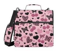 3 Ring Zipper Binder Pink Black Leopard Bow Cherry Binders Bag with Shoulder Strap 500 Sheets Paper Organizer Trapper Keeper Documents Storage File Folder for School Office