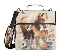 3 Ring Zipper Binder Retro Horse Floral Binders Bag with Shoulder Strap 500 Sheets Paper Organizer Trapper Keeper Documents Storage File Folder for School Office