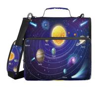 3 Ring Zipper Binder Solar System Planets Around The Sun, 1.5 Inch Ring Binder Organizer Bag with Shoulder Strap Fits 13 Inch Laptop and 500 Sheets