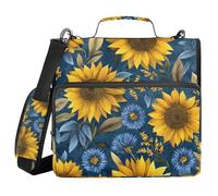 3 Ring Zipper Binder Sunflower Blue Floral Binders Bag with Shoulder Strap 500 Sheets Paper Organizer Trapper Keeper Documents Storage File Folder for School Office