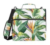 3 Ring Zipper Binder Watercolor Bird of Paradise Leaves, 1.5 Inch Ring Binder Organizer Bag with Shoulder Strap Fits 13 Inch Laptop and 500 Sheets