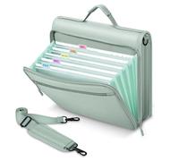 3 Ring Zipper Binder with Accordion File Organizer, Portable Oxford Binder Organizer with Handle and Shoulder Strap, Large Capacity Zippered Portfolio for School, Office, Business, Green