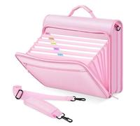 3 Ring Zipper Binder with Accordion File Organizer, Portable Oxford Binder Organizer with Handle and Shoulder Strap, Large Capacity Zippered Portfolio for School, Office, Business, Pink