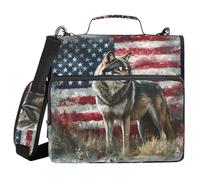 3 Ring Zipper Binder with Shoulder Strap American Flag Wolf Stripes A Binder Bag Expanding File Folder Storage Multiple Pockets