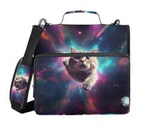 3 Ring Zipper Binder with Shoulder Strap Cat Across The Galaxy Binder Bag Expanding File Folder Storage Multiple Pockets