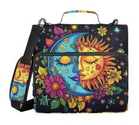 3 Ring Zipper Binder with Shoulder Strap Colorful Moon Sun Astrology 1.5 inch Binders Keeper Large Capacity Multi Pockets for School Office Supplies