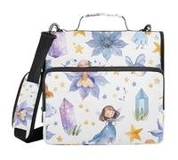 3 Ring Zipper Binder with Shoulder Strap Colorful Watercolor Fairies Stars Binder Bag Expanding File Folder Storage Multiple Pockets