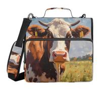 3 Ring Zipper Binder with Shoulder Strap Cow Field Binder Bag Expanding File Folder Storage Multiple Pockets