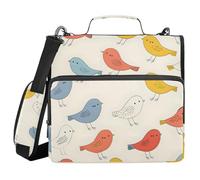 3 Ring Zipper Binder with Shoulder Strap Cute Little Birds Binder Bag Expanding File Folder Storage Multiple Pockets