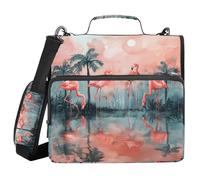 3 Ring Zipper Binder with Shoulder Strap Flamingos Palm Trees Watercolor Binder Bag Expanding File Folder Storage Multiple Pockets