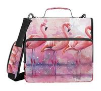 3 Ring Zipper Binder with Shoulder Strap Flamingos Watercolor Style Binder Bag Expanding File Folder Storage Multiple Pockets