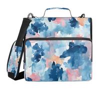 3 Ring Zipper Binder with Shoulder Strap for School Multiple Pockets Documents Storage Organizer Abstract Blue Smoke