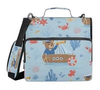 3 Ring Zipper Binder with Shoulder Strap for School Multiple Pockets Documents Storage Organizer Captain Little Bear Pattern