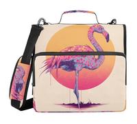 3 Ring Zipper Binder with Shoulder Strap for School Multiple Pockets Documents Storage Organizer Flamingo Sunset