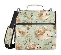 3 Ring Zipper Binder with Shoulder Strap for School Multiple Pockets Documents Storage Organizer Hedgehog Fallen Leaves Pattern