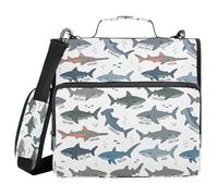 3 Ring Zipper Binder with Shoulder Strap for School Multiple Pockets Documents Storage Organizer Shark Encyclopedia Pattern