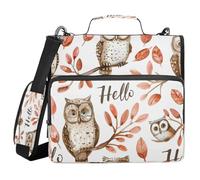 3 Ring Zipper Binder with Shoulder Strap for School Multiple Pockets Documents Storage Organizer Watercolor Owls with Word