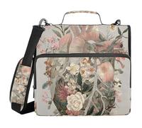 3 Ring Zipper Binder with Shoulder Strap for School Multiple Pockets Documents Storage Organizer Wild Flowers Vines Human Heart
