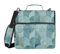 3 Ring Zipper Binder with Shoulder Strap Geometric Design Teal Binder Bag Expanding File Folder Storage Multiple Pockets