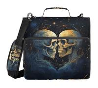 3 Ring Zipper Binder with Shoulder Strap Human Skeleton Skull Pattern Binder Bag Expanding File Folder Storage Multiple Pockets