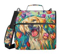 3 Ring Zipper Binder with Shoulder Strap Labrador Dog Flower Field Binder Bag Expanding File Folder Storage Multiple Pockets