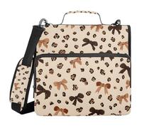 3 Ring Zipper Binder with Shoulder Strap Leopard Print Bow Pattern 1.5 inch Binders Keeper Large Capacity Multi Pockets for School Office Supplies