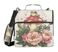 3 Ring Zipper Binder with Shoulder Strap Mushroom Frog Flower 1.5 inch Binders Keeper Large Capacity Multi Pockets for School Office Supplies