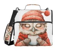 3 Ring Zipper Binder with Shoulder Strap Owl Winter Binder Bag Expanding File Folder Storage Multiple Pockets