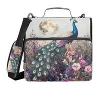 3 Ring Zipper Binder with Shoulder Strap Peacock Pattern L Binder Bag Expanding File Folder Storage Multiple Pockets