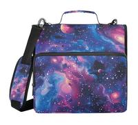 3 Ring Zipper Binder with Shoulder Strap Psychedelic Stars Planets Galaxy Binder Bag Expanding File Folder Storage Multiple Pockets