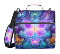 3 Ring Zipper Binder with Shoulder Strap Purple Butterflies 1.5 inch Binders Keeper Large Capacity Multi Pockets for School Office Supplies