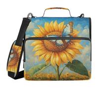 3 Ring Zipper Binder with Shoulder Strap Sunflower Field Butterfly Binder Bag Expanding File Folder Storage Multiple Pockets