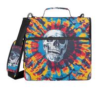3 Ring Zipper Binder with Shoulder Strap Tie Dye Spiral Circle Skull Binder Bag Expanding File Folder Storage Multiple Pockets