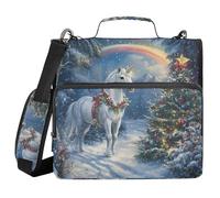 3 Ring Zipper Binder with Shoulder Strap Unicorn Snow Rainbow Binder Bag Expanding File Folder Storage Multiple Pockets