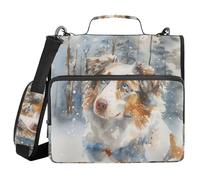 3 Ring Zipper Binder with Shoulder Strap Winter Dog Snow Binder Bag Expanding File Folder Storage Multiple Pockets