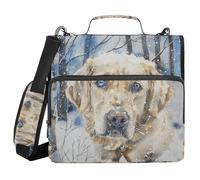 3 Ring Zipper Binder with Shoulder Strap Winter Dog Snowy Forest Binder Bag Expanding File Folder Storage Multiple Pockets