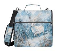 3 Ring Zipper Binder with Shoulder Strap Winter White Reindeer Snow Binder Bag Expanding File Folder Storage Multiple Pockets