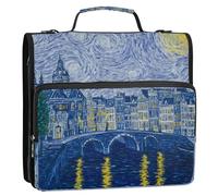 3-Ring Zipper Binder with Shoulder Strap Zip-Up Expanding File Folder Organizer Storage Fireproof Accordion Trapper Keeper Home School Office Three Butterfly (Skyline Canals Bridges Swirling)