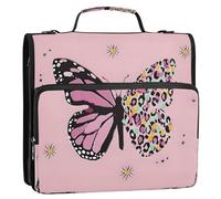 3-Ring Zipper Binder with Shoulder Strap Zip-Up Expanding File Folder Organizer Storage Fireproof Accordion Trapper Keeper Home School Office Three Butterfly (Pink Butterfly)