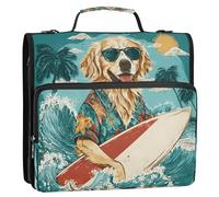 3-Ring Zipper Binder with Shoulder Strap Zip-Up Expanding File Folder Organizer Storage Fireproof Accordion Trapper Keeper Home School Office Three Butterfly (Puppy Surfboard)
