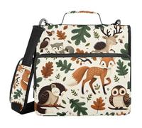3 Ring Zipper Binder Woodland Leaves Cute Forest Animals, 1.5 Inch Ring Binder Organizer Bag with Shoulder Strap Fits 13 Inch Laptop and 500 Sheets