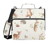 3 Ring Zipper Binder Woodland Wild Cute Animals, 1.5 Inch Ring Binder Organizer Bag with Shoulder Strap Fits 13 Inch Laptop and 500 Sheets