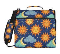 3 Ringing 1.5 inch Zipper Binder Organizer Vintage Sun Moon Clouds Teal