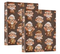 3-Ringing 2PCS Binder 1.5 in Binder with Pocket Cover Pack of 1/2 College Binders for Students Hardcover- Old Men Cartoon