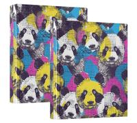 3-Ringing 2PCS Binder 1.5 in Binder with Pocket Cover Pack of 1/2 College Binders for Students Hardcover- Pop Art Pandas