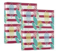 3 Ringing 2PCS Binder 1.5 Inch Binder with Clipboard 1/2 Pack School Binders Hardcover- Boho Summer Plants Red Stripe