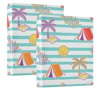 3 Ringing 2PCS Binder 1.5 Inch Binder with Clipboard 1/2 Pack School Binders Hardcover- Summer Beach Tent