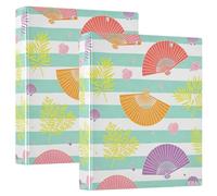 3 Ringing 2PCS Binder 1.5 Inch Binder with Clipboard 1/2 Pack School Binders Hardcover- Summer Fan Stripe